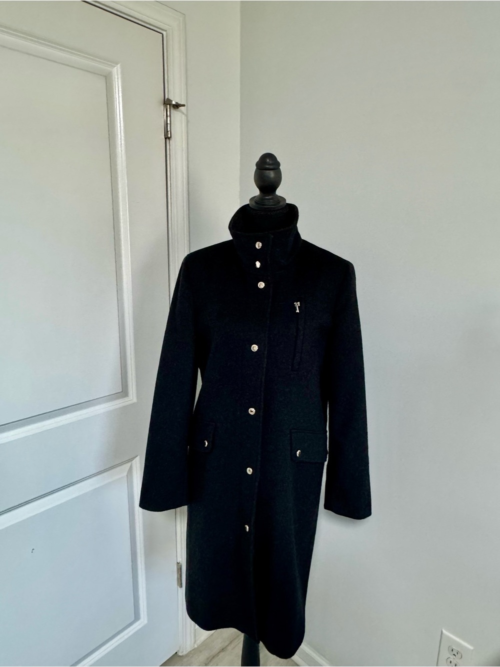 Michael Kors Dark Gray Wool-Blend Stand-Collar Pea Coat